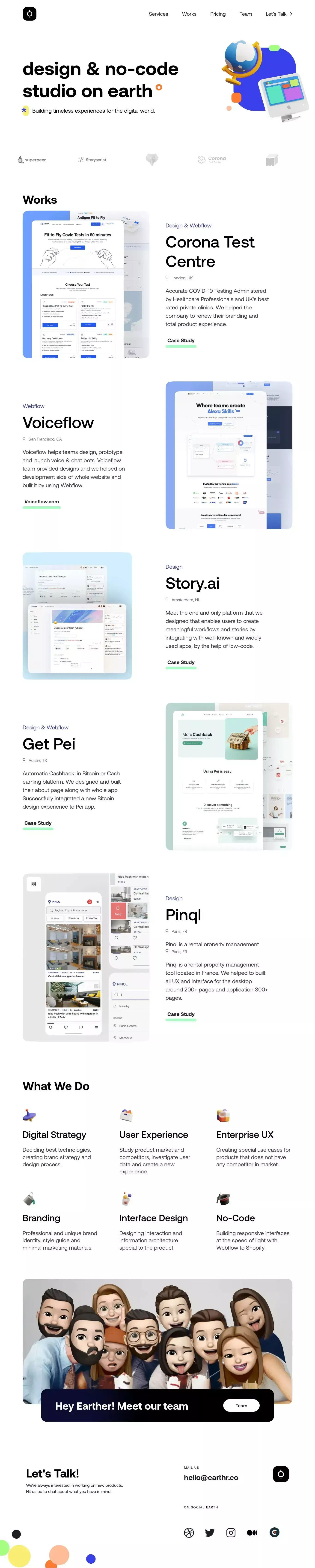 design & no-code studio! portfolio page screenshot showcasing Design and Tech design