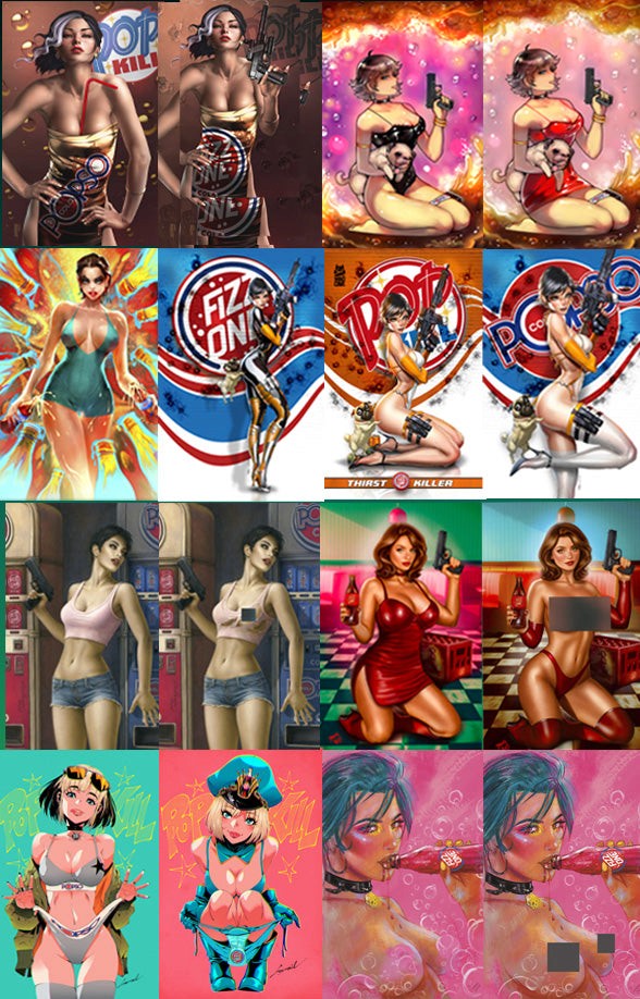 Pop Kill #1–16 complete set featuring Big Dex Comics exclusive variants with artwork by Jamie Tyndall, Bruna Sales, Godtail, Josh Burns, Suspiria and more, full collection set