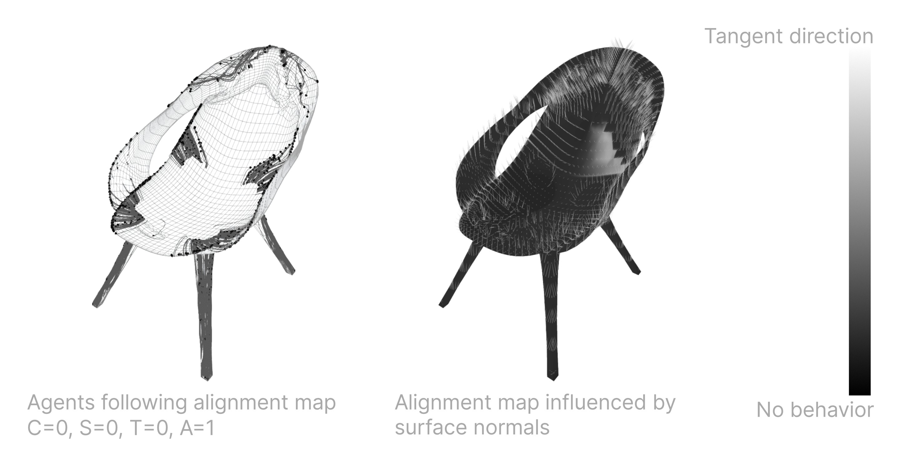 01 - Alignment - Given the intended 3D printing of the chair, agents start at the bottom and are pushed upwards as if they were being printed.