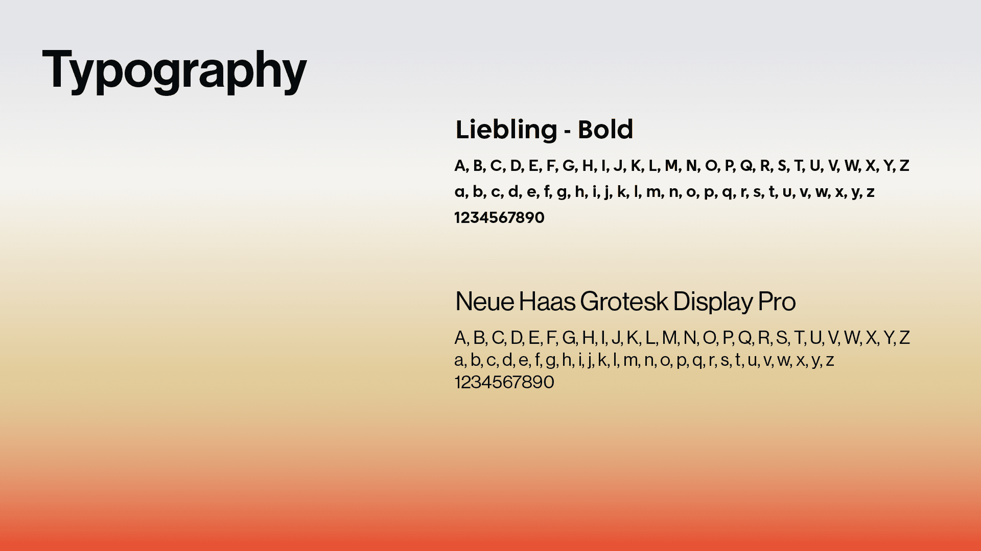 Gradient background with black text detailing typography pairings.