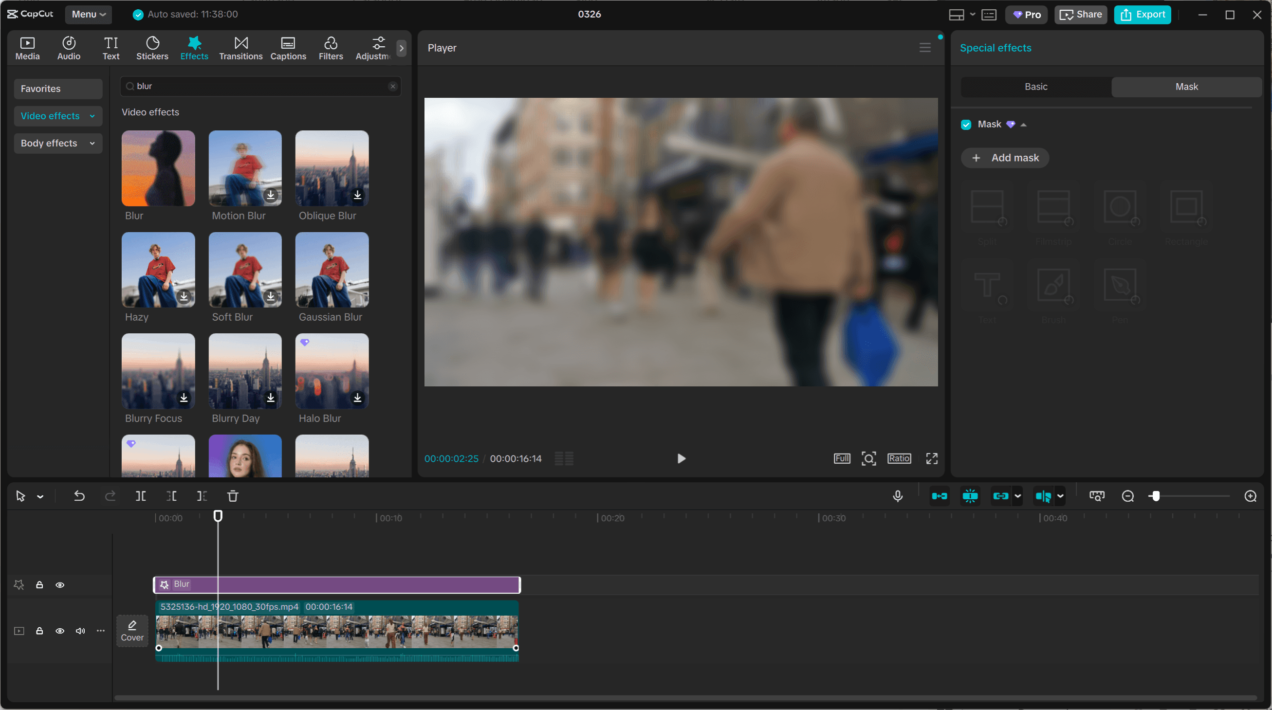 Applying blur effect in CapCut