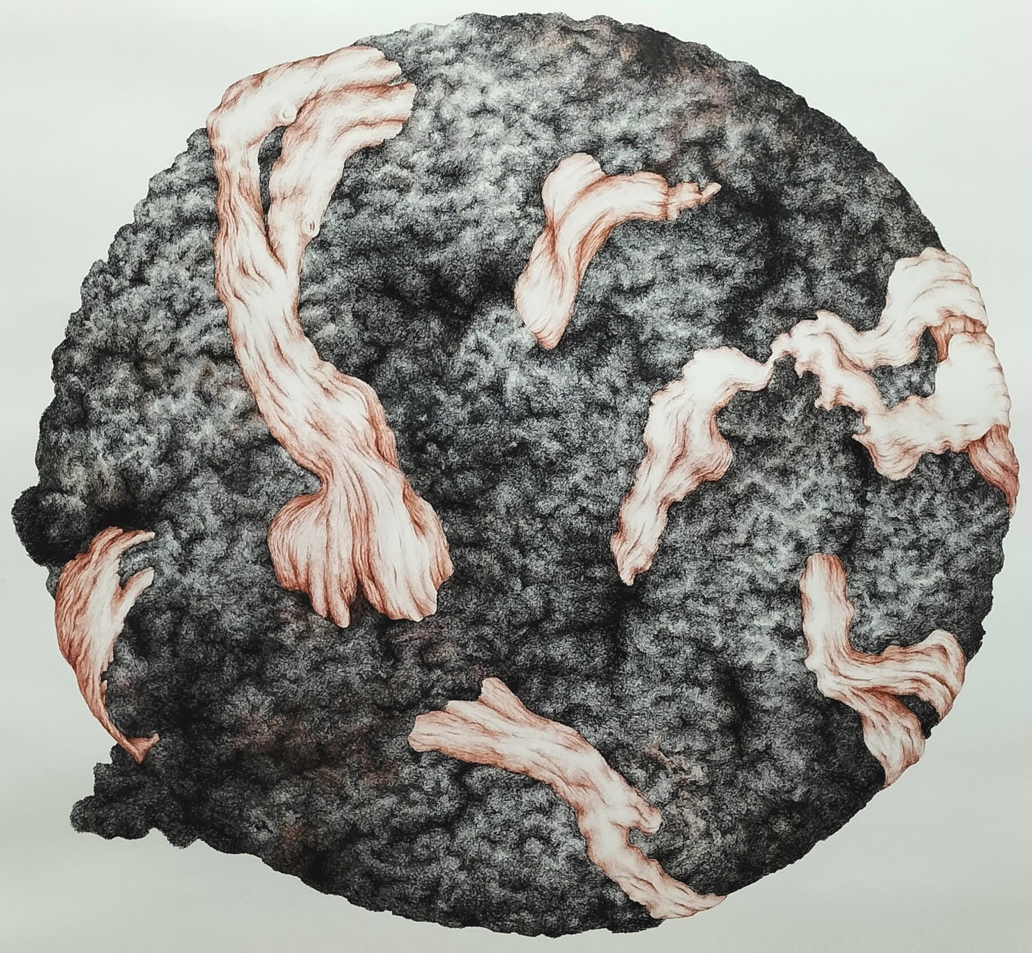 herd of sheep on road painting