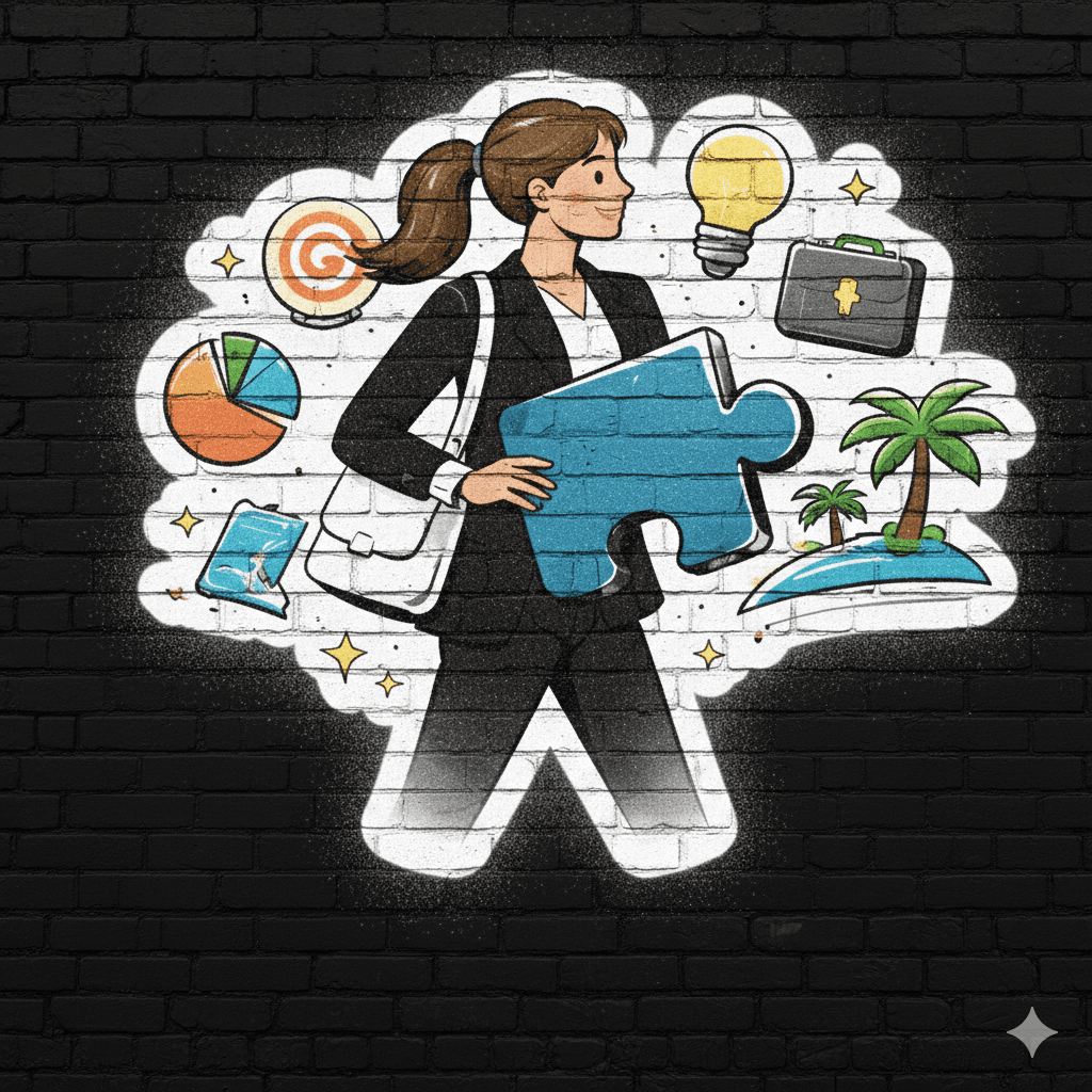 woman holding a large jigsaw piece