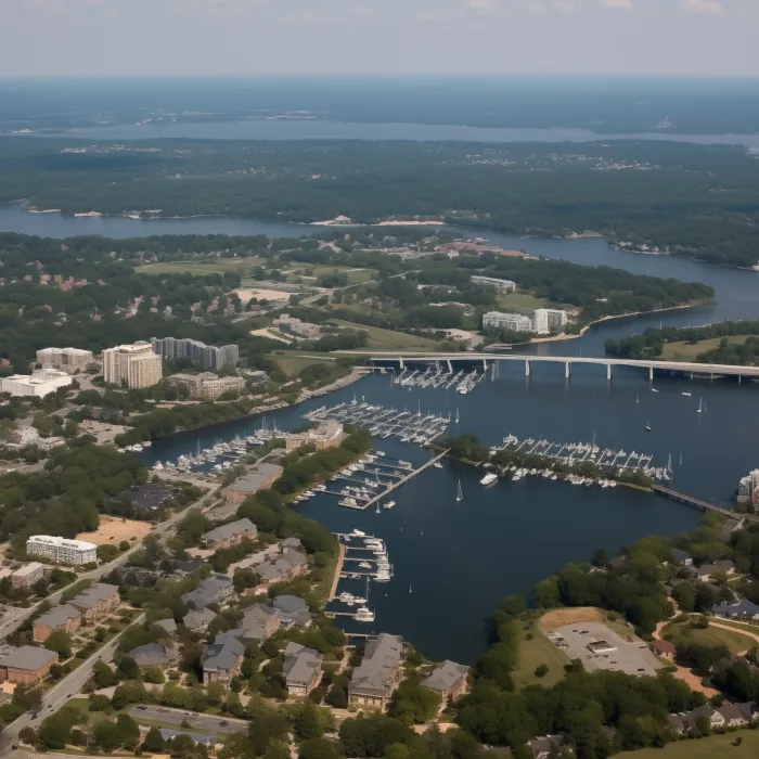 Town next to river in Woodbridge, Virginia.