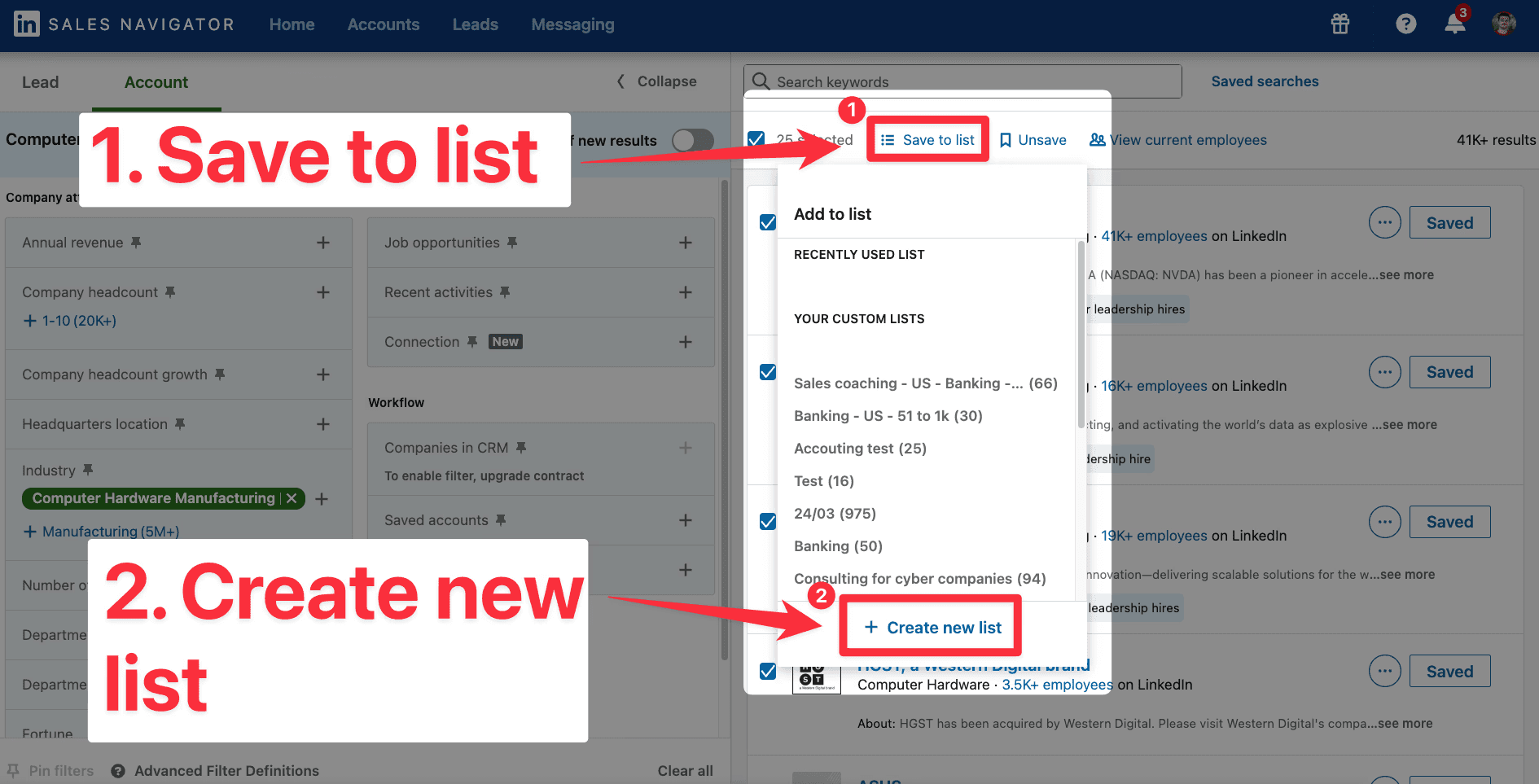 Create an account list on LinkedIn Sales Navigator