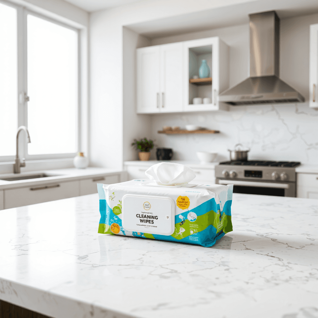 product photography of a pack of cleaning wipes