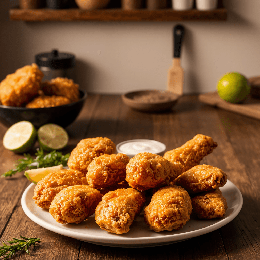 product photography of a plate of fried chicken pieces