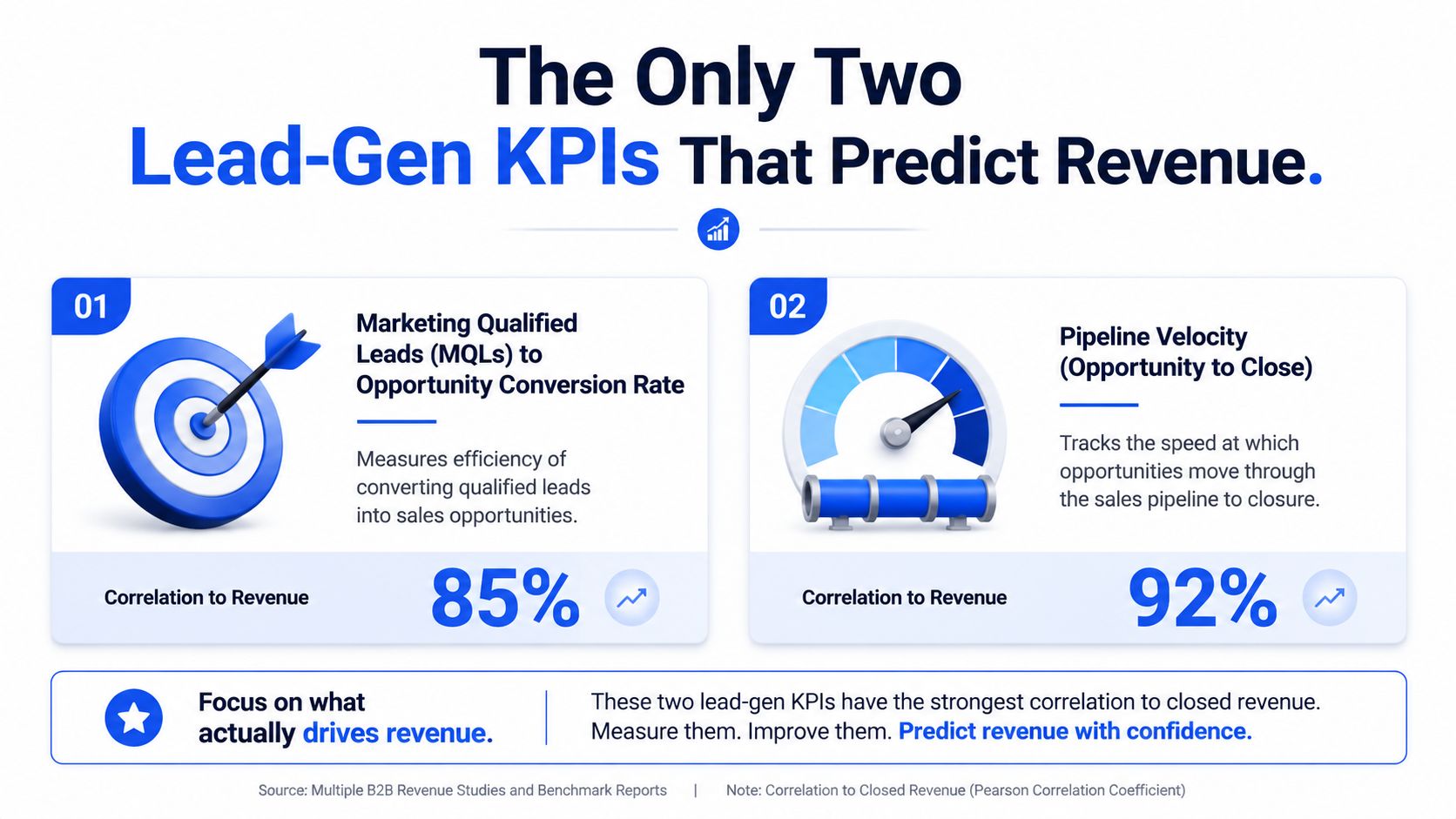 An infographic highlighting the two most important lead-gen KPIs that predict future revenue for businesses.