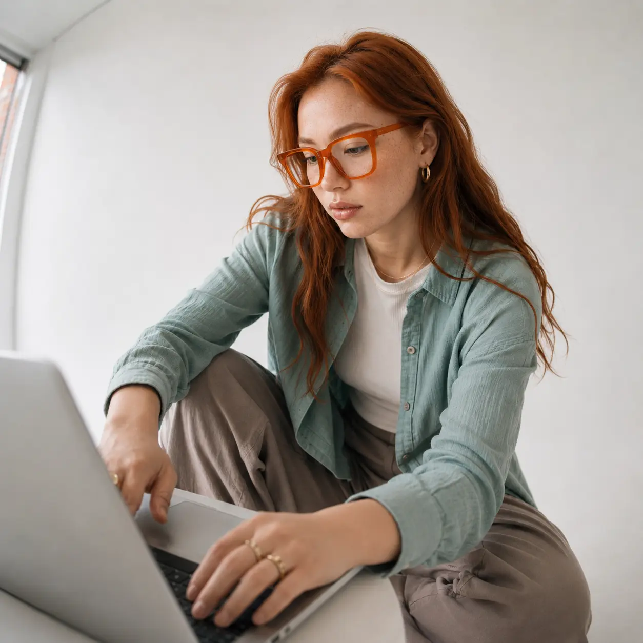 Woman working on her laptop