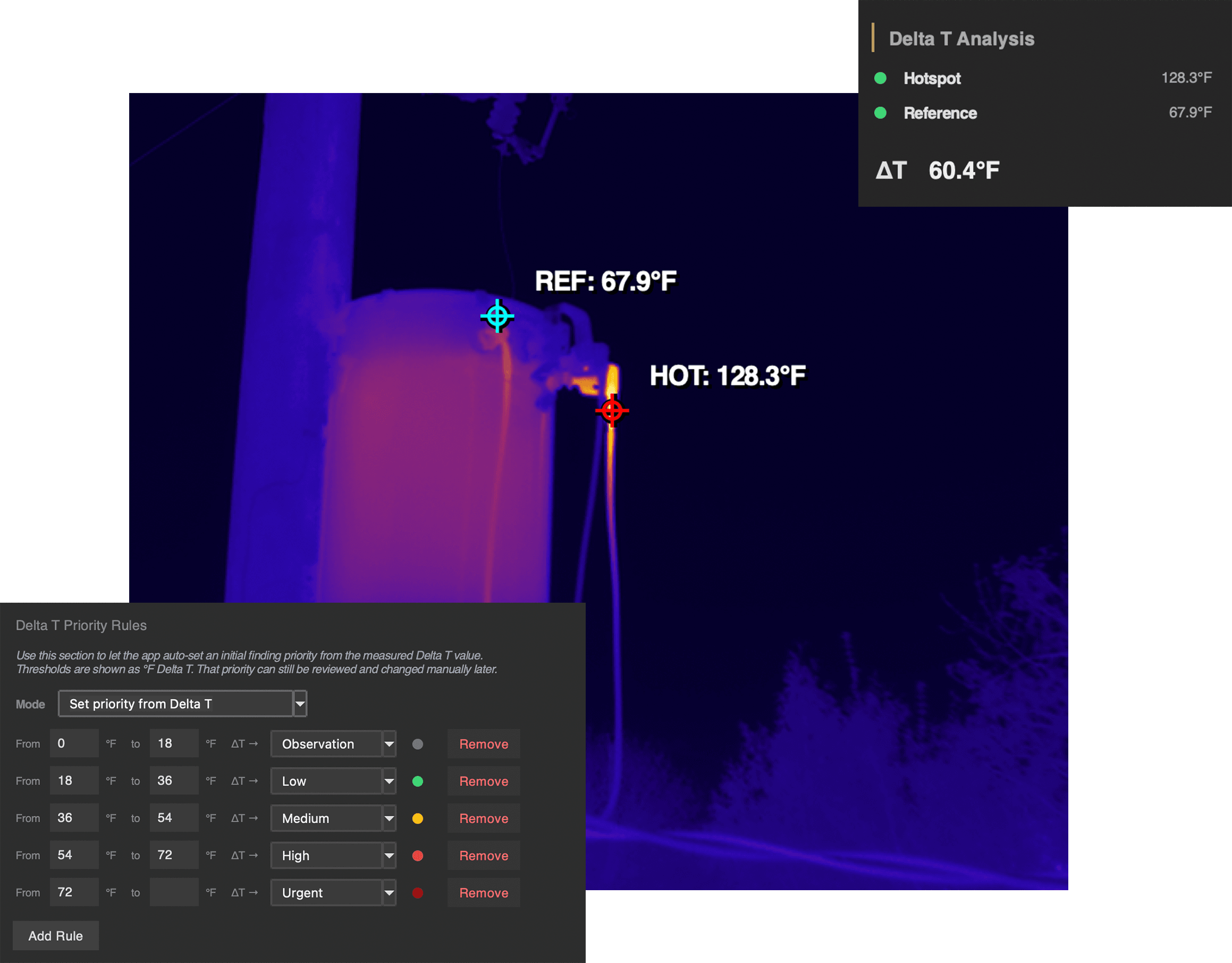 an example showing how HeatScribe handles delta T analysis of dji thermal images