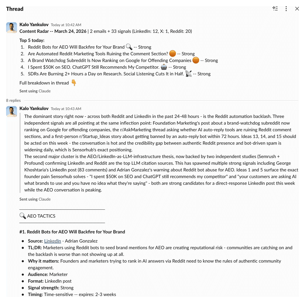 Content Radar: the daily Slack digest of top posts, research and hooks