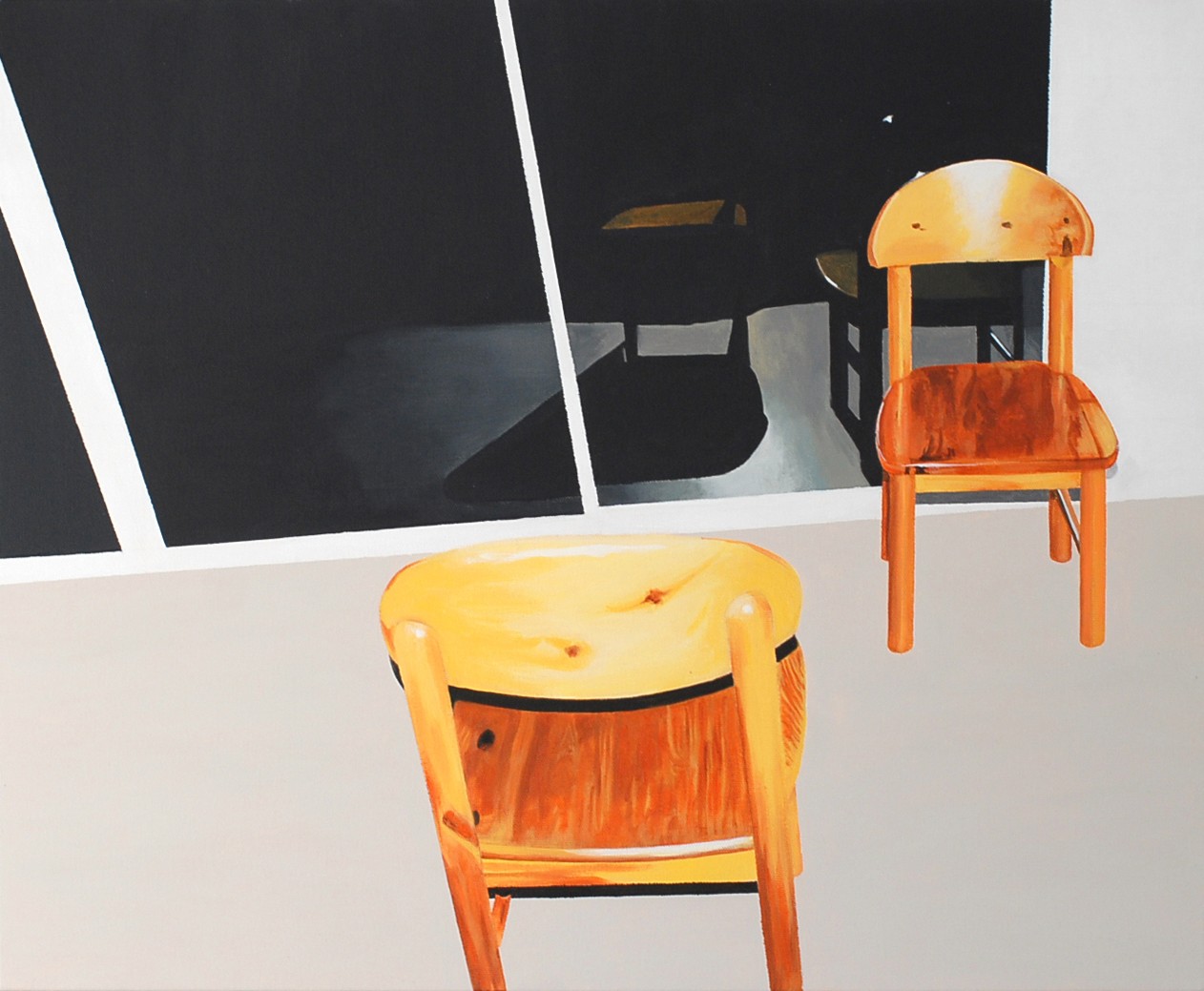 Chaises en bois, Acrylique sur toile, 61 x 50 cm, 2022