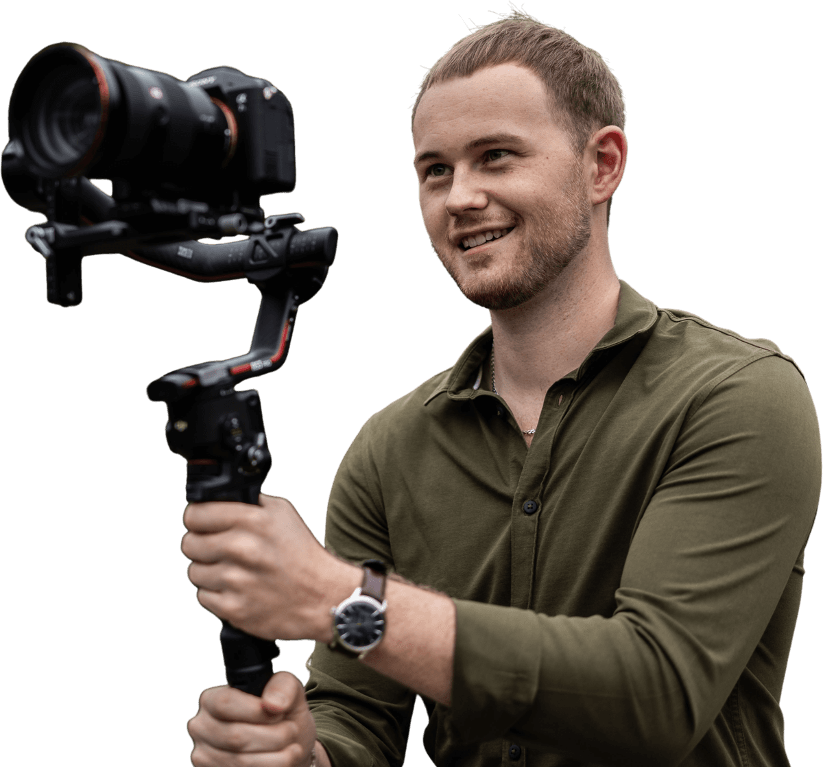 Adrian mit Kamera und Gimbal