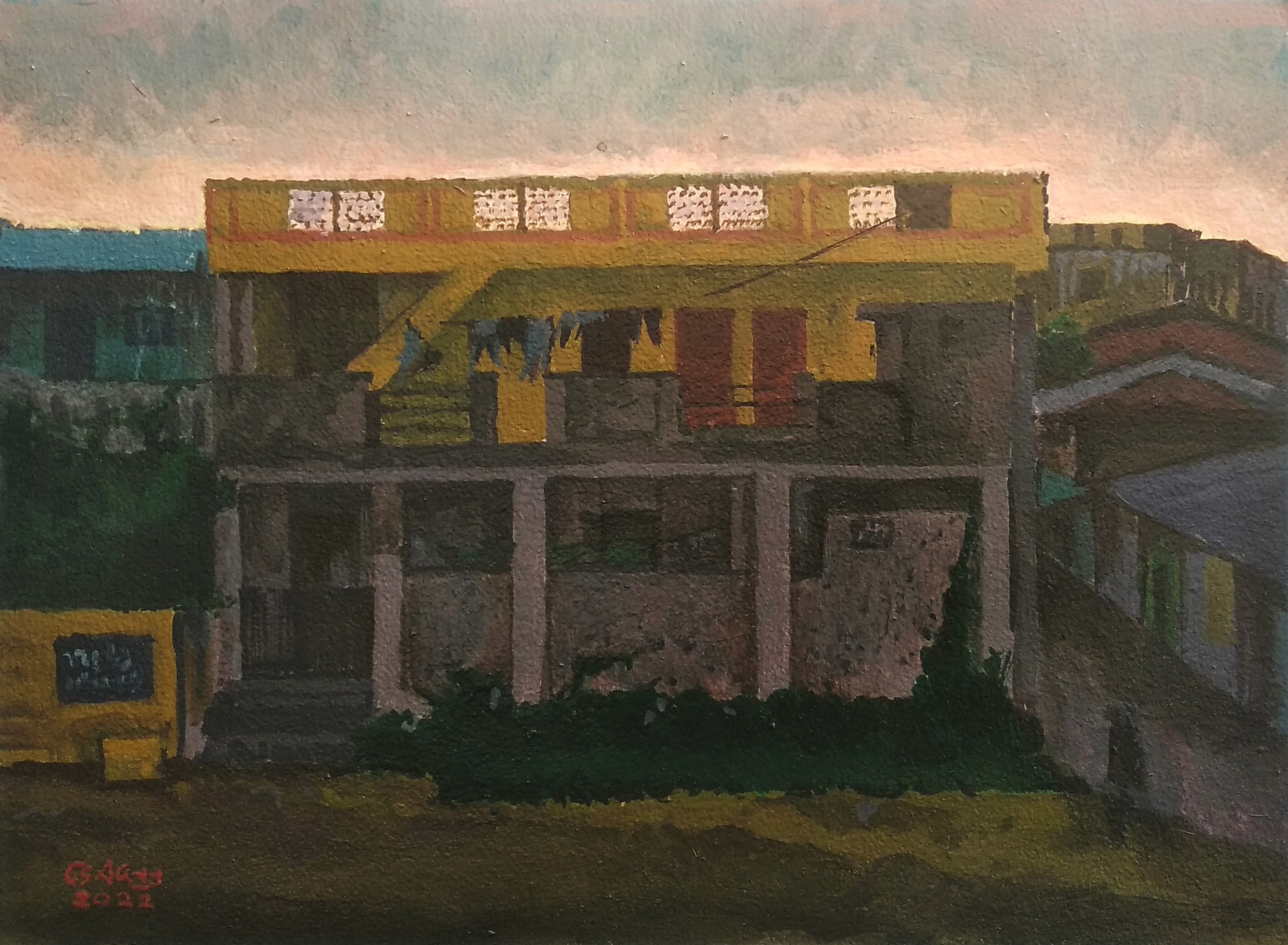 herd of sheep on road painting