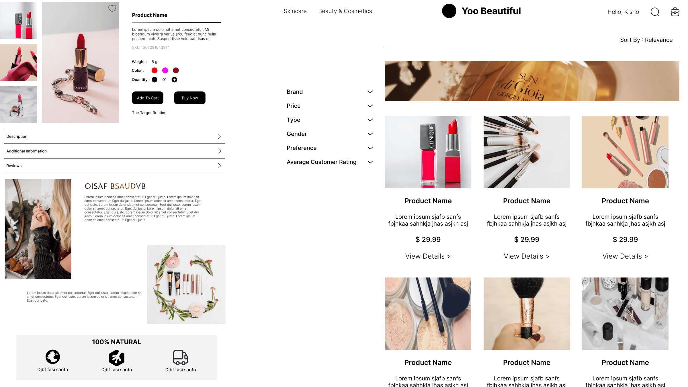 First iteration of product list and detail pages