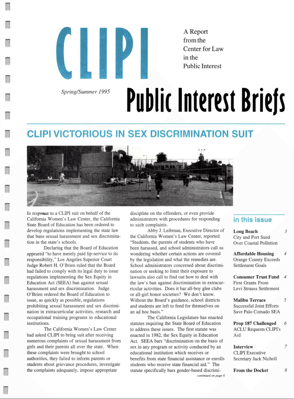 Cover of Center for Law In The Public Interest's Quarterly Report, Summer 1995 Edition Public Interest Briefs