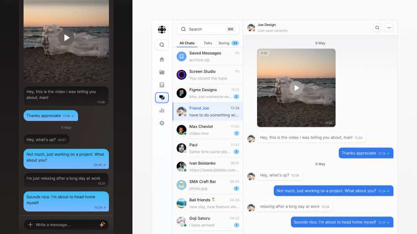 Chat application UI in Figma featuring message threads and chat conversation layout design