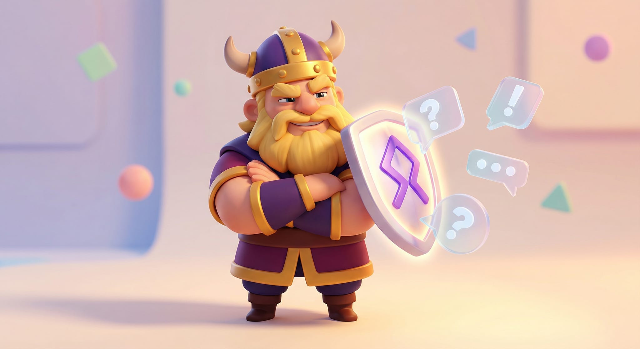 SalesViking mascot holding a glowing shield deflecting sales objections — guide to handling the 20 most common B2B objections 