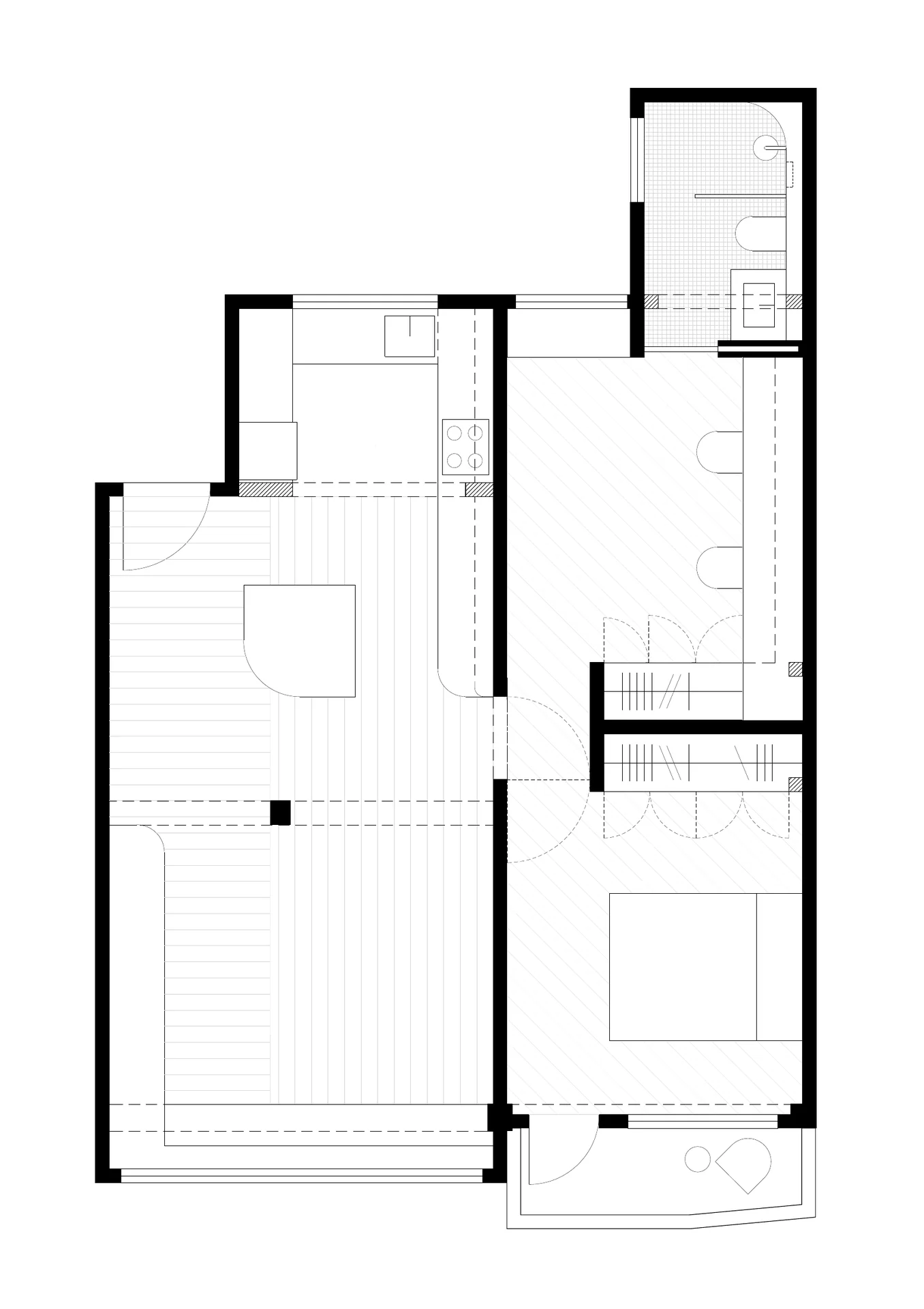 Planta amueblada con distribución de habitaciones y mobiliario