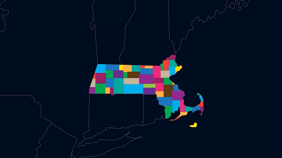 Colorful map of Massachusetts counties used in animated public health awareness campaign