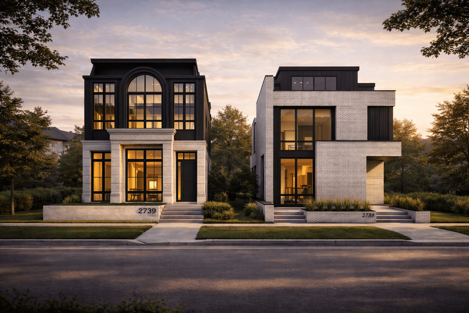 Tree-lined West Hillhurst street with new infill homes