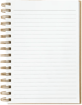 A classic top-bound spiral notebook with lined pages, shown from an overhead view. By a branding expert.