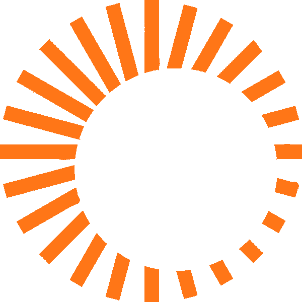 Kreisförmiges Logo von regional Photovoltaik mit strahlenförmigen Linien in leuchtendem Orange auf grauem Hintergrund, das einen Sonnenstrahleffekt erzeugt.