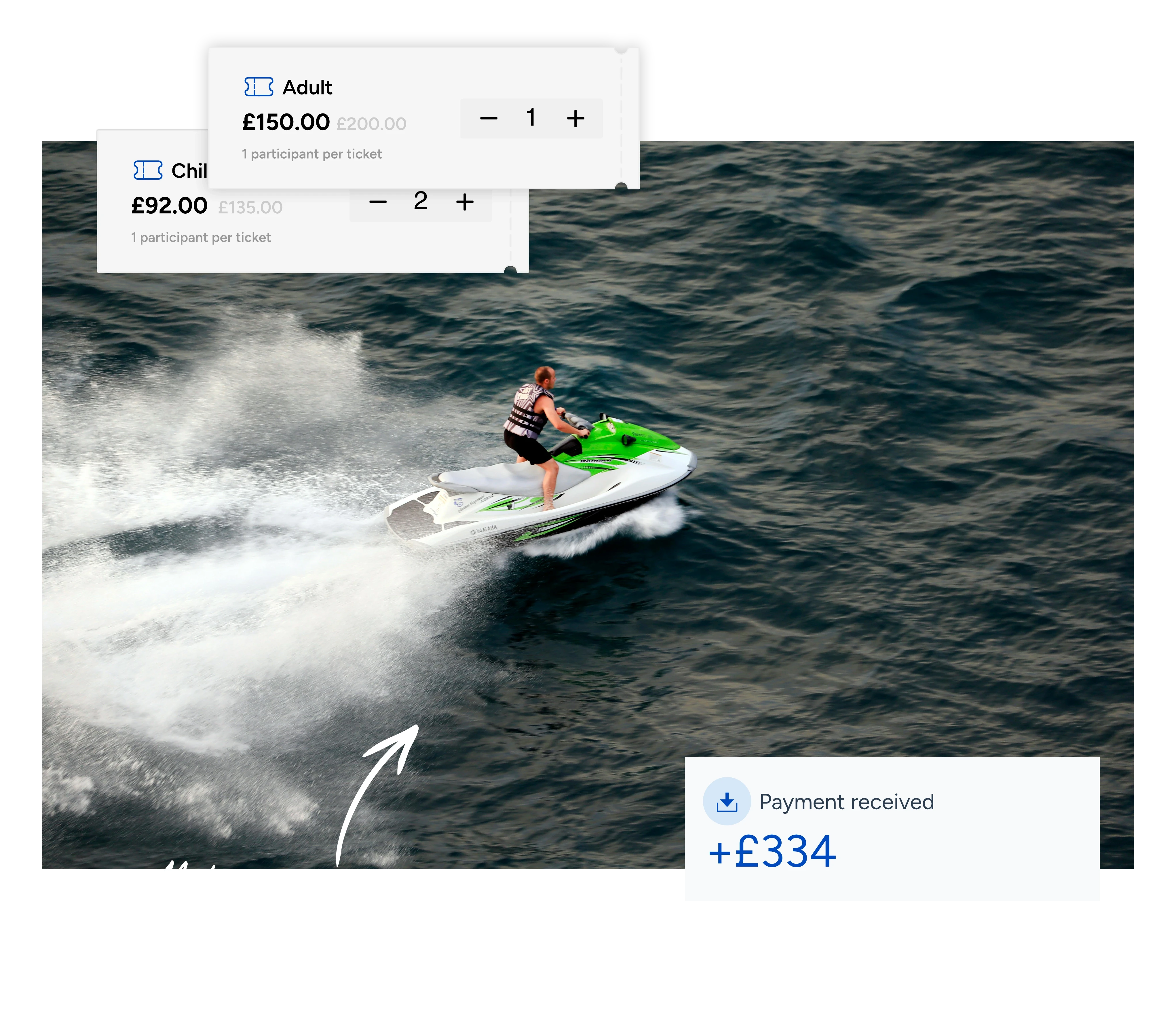 Person riding a green jet ski on the ocean