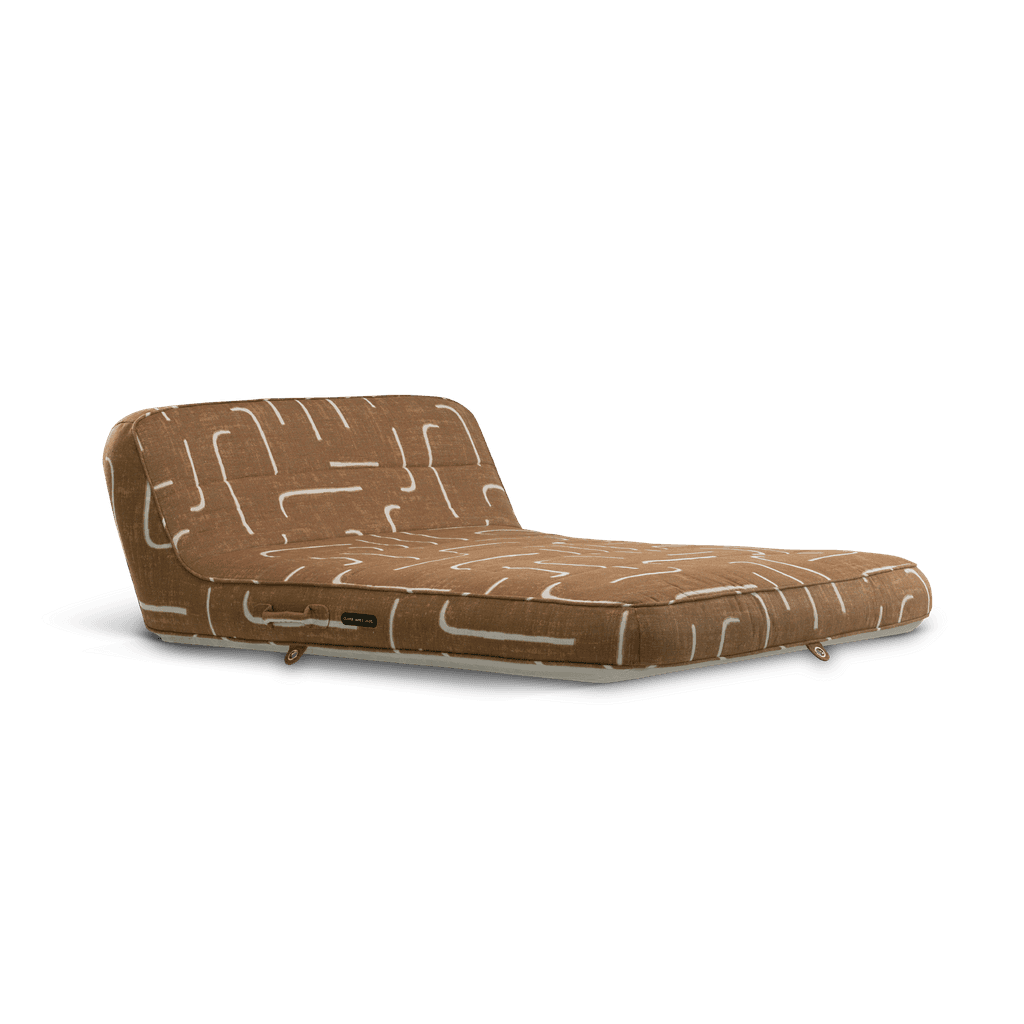 Luxury double pool float in gold-and-brown heavy-weave fabric with textured pattern