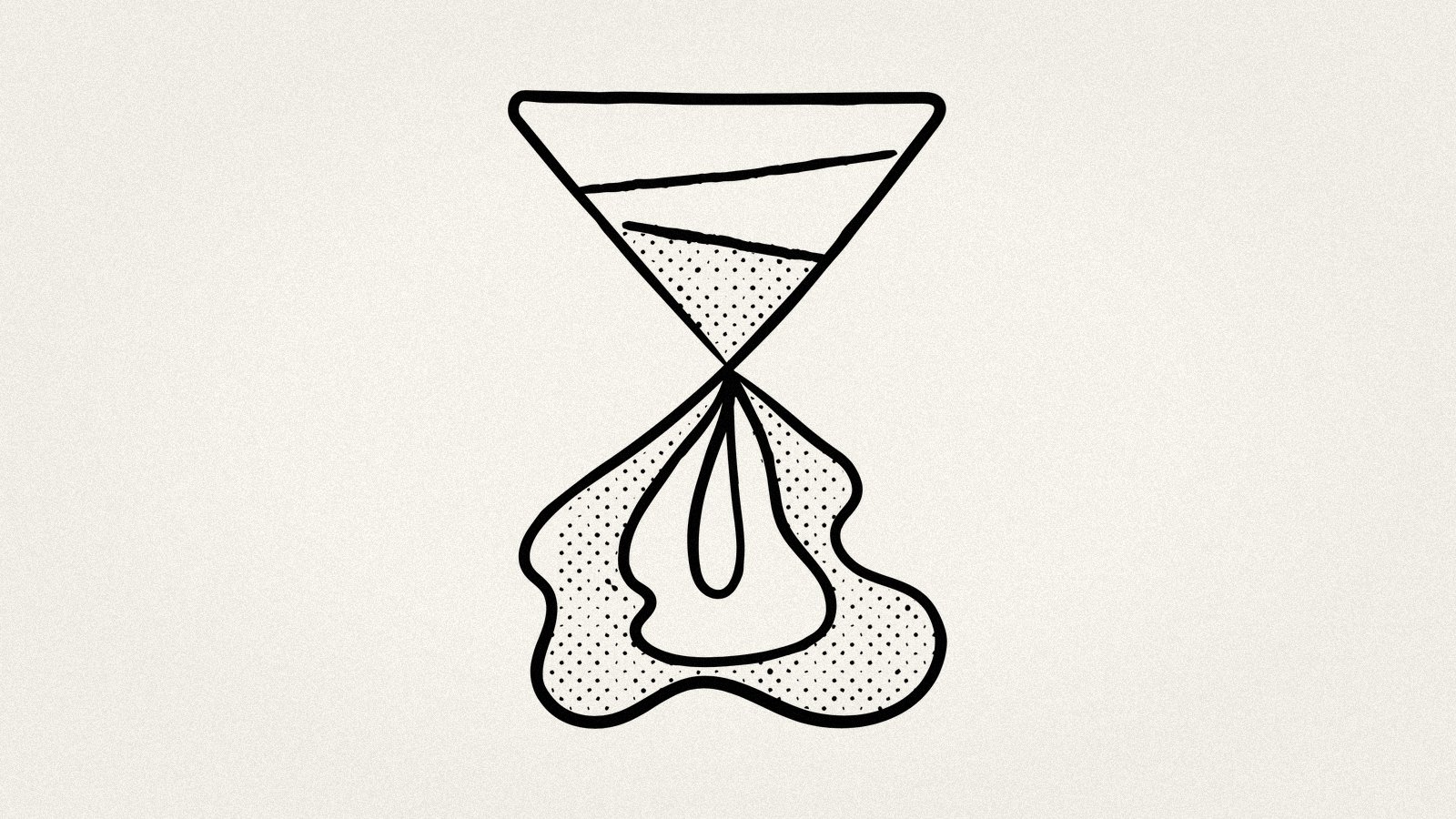 Illustration of a melting hourglass with its bottom half distorted and bloated — representing how same-sandbox competition warps sales cycles, causing deals to drag and pipeline to stall