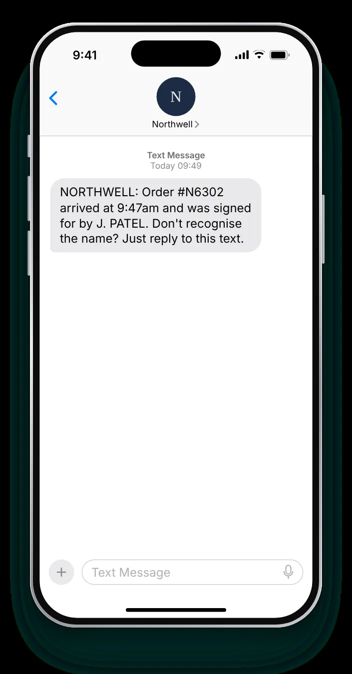 The name of whoever signed delivery confirmation text on an iPhone