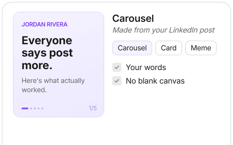 A LinkedIn carousel made from the writer's own post in Media Studio