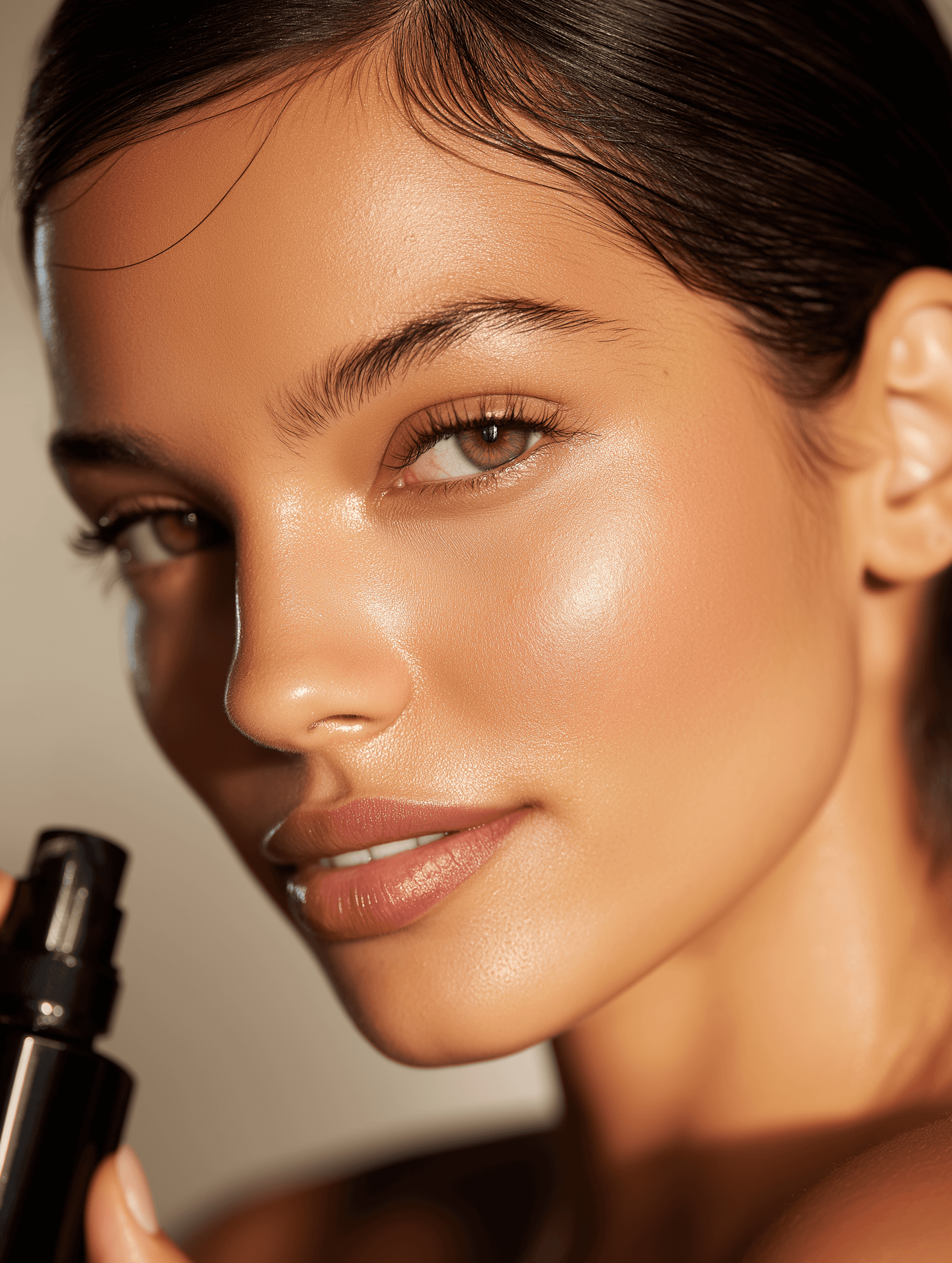 woman with red lipstick and gold hoop earrings