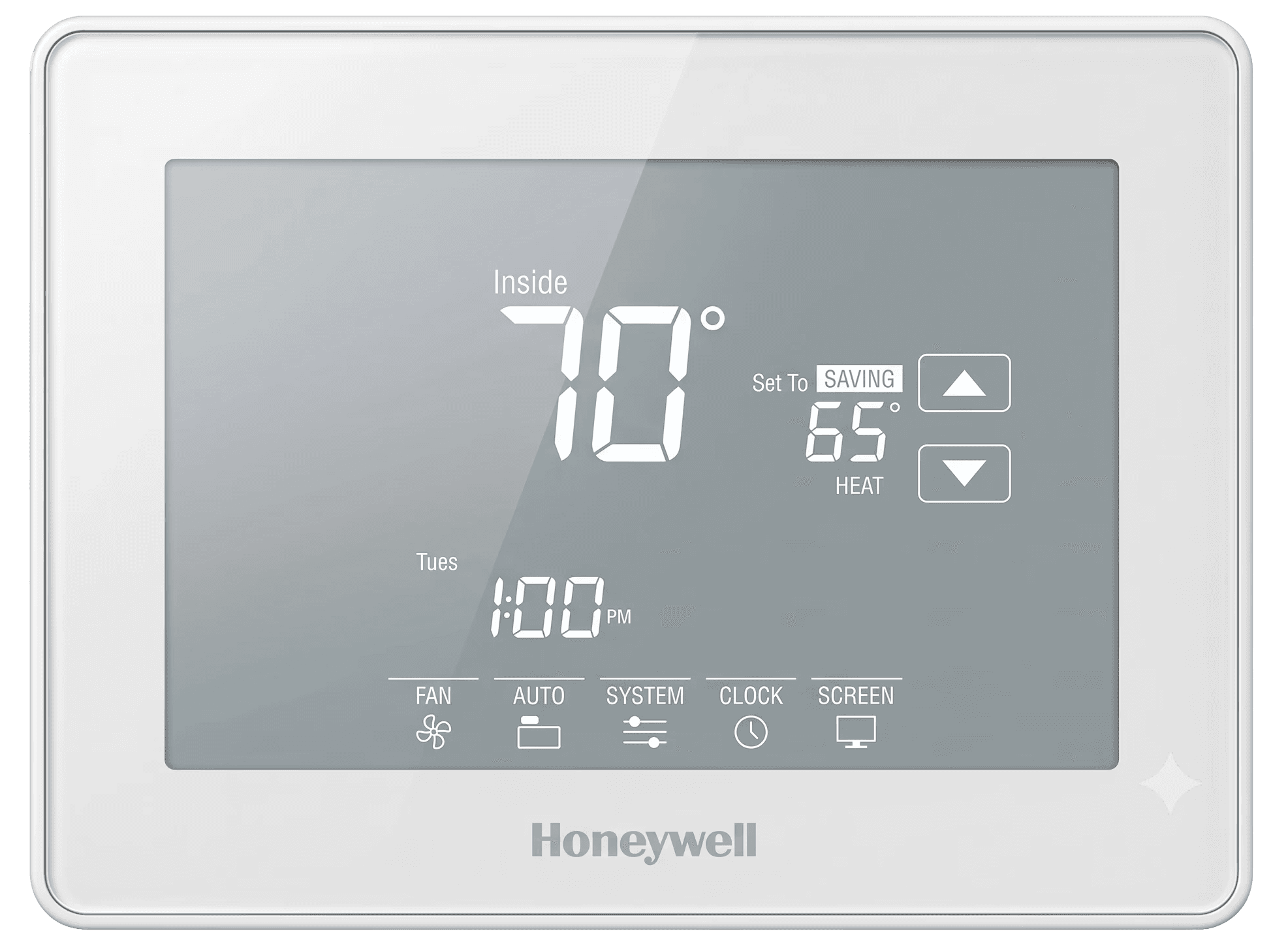 Honeywell touchscreen thermostat set to 70 degrees
