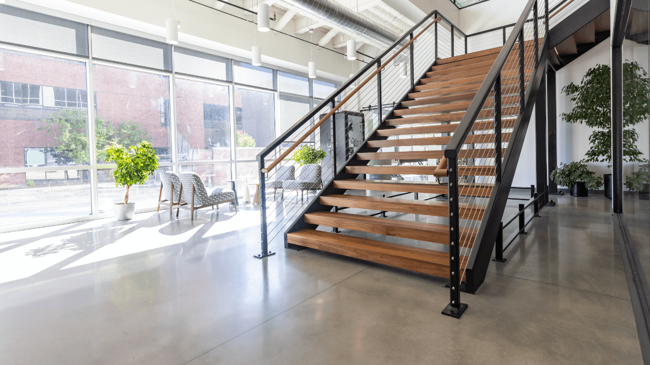 Polished concrete floor in a modern commercial interior