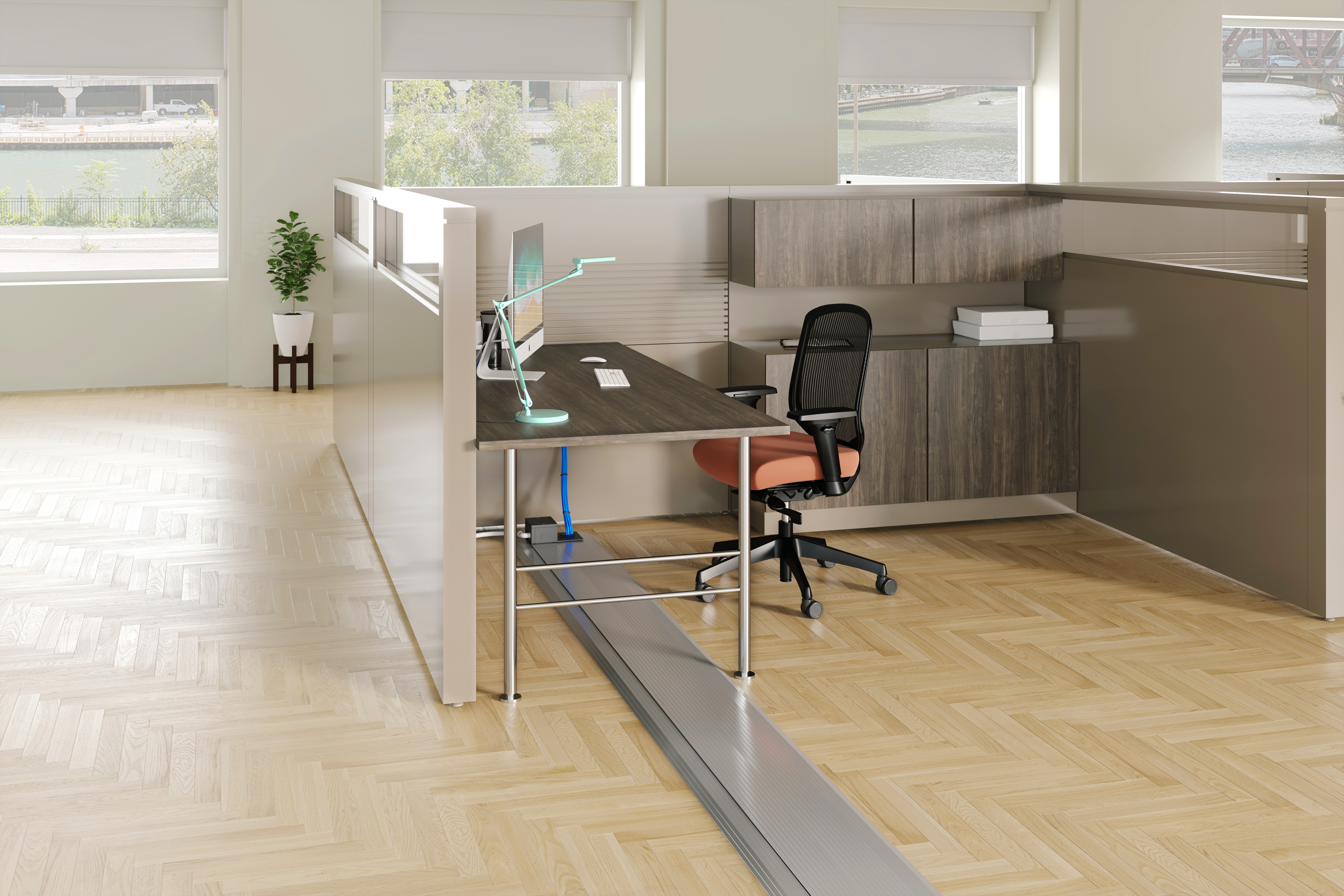Legrand Connectrac on floor raceway systems for surface mounted power and data distribution in commercial office buildings in BC