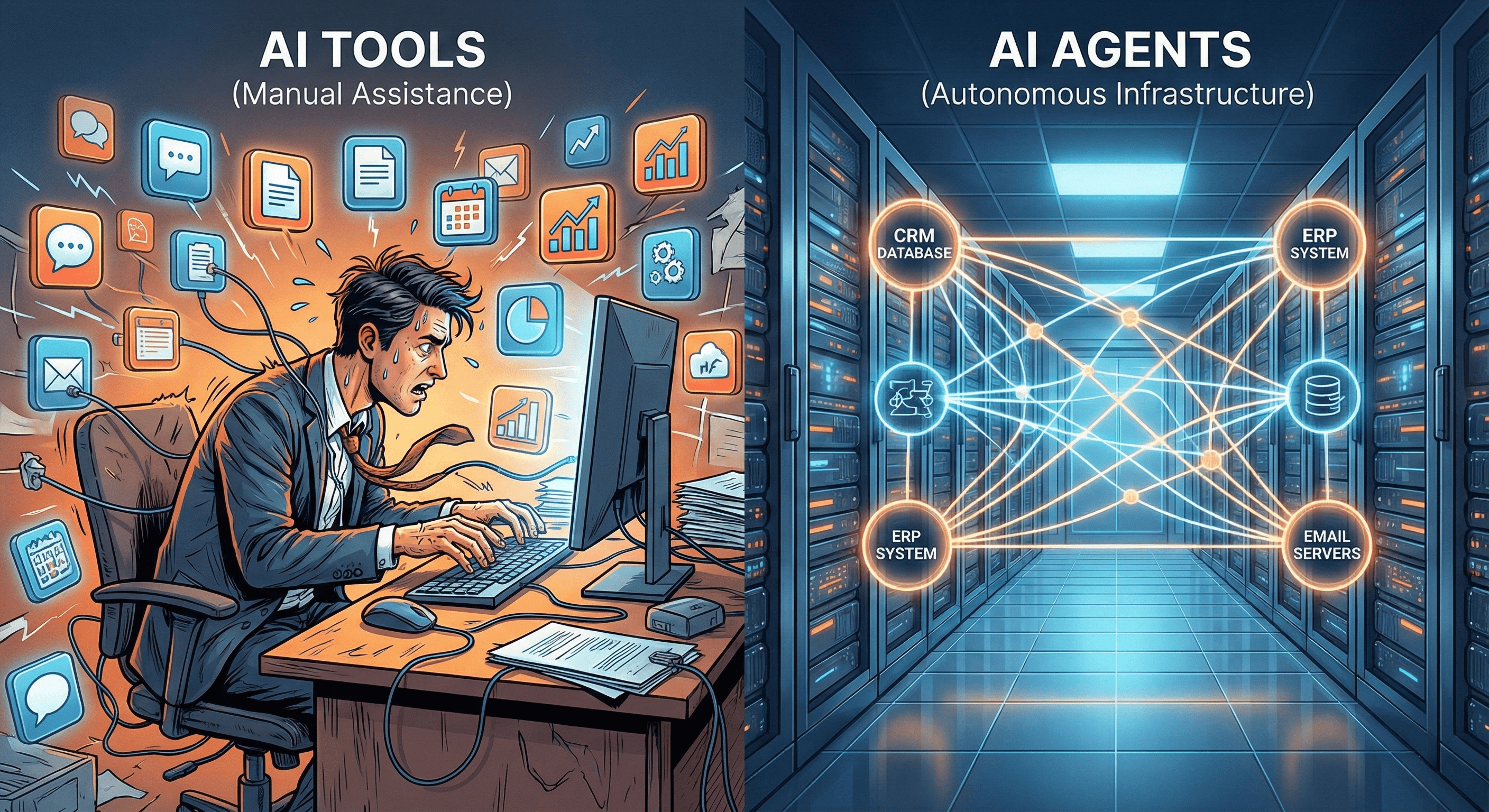 ai tools vs ai agents side by side comparison showcasing why ai agents is better than ai tools