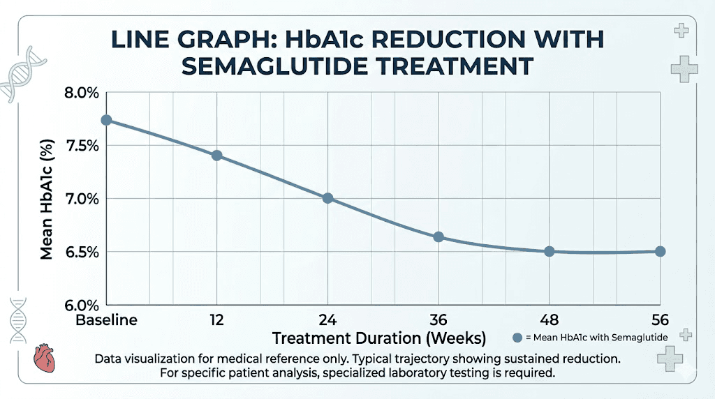 HbA1c reduction timeline with semaglutide treatment from clinical trials