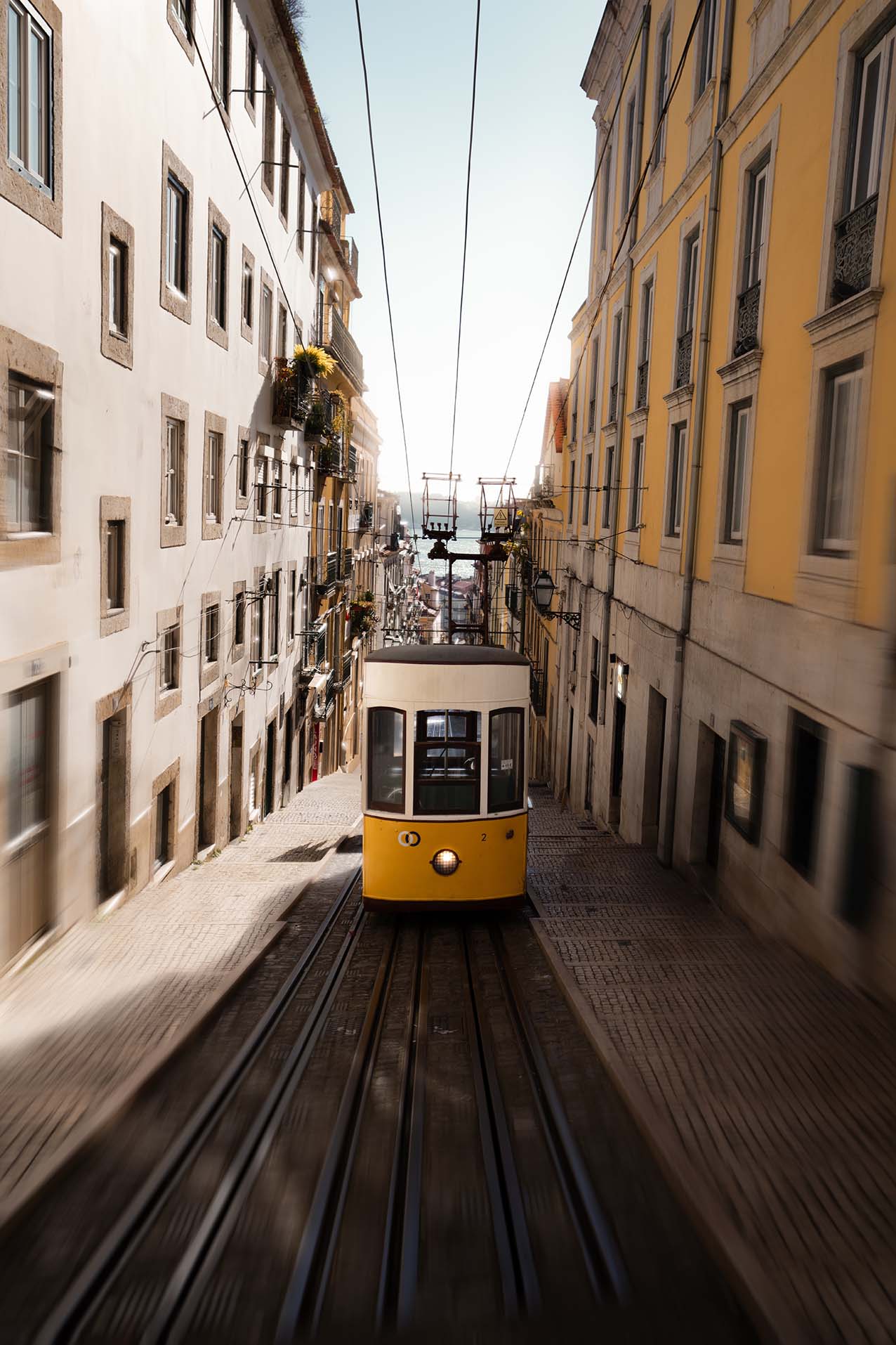 Perspective blur of a tramway in Lisbon, Portugal.