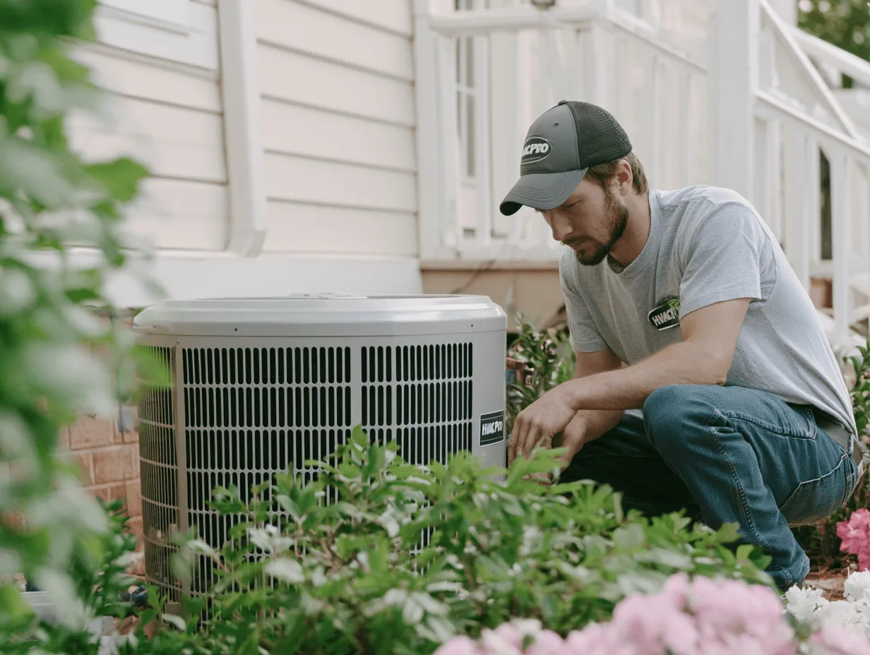 HVAC tech installing heat pump