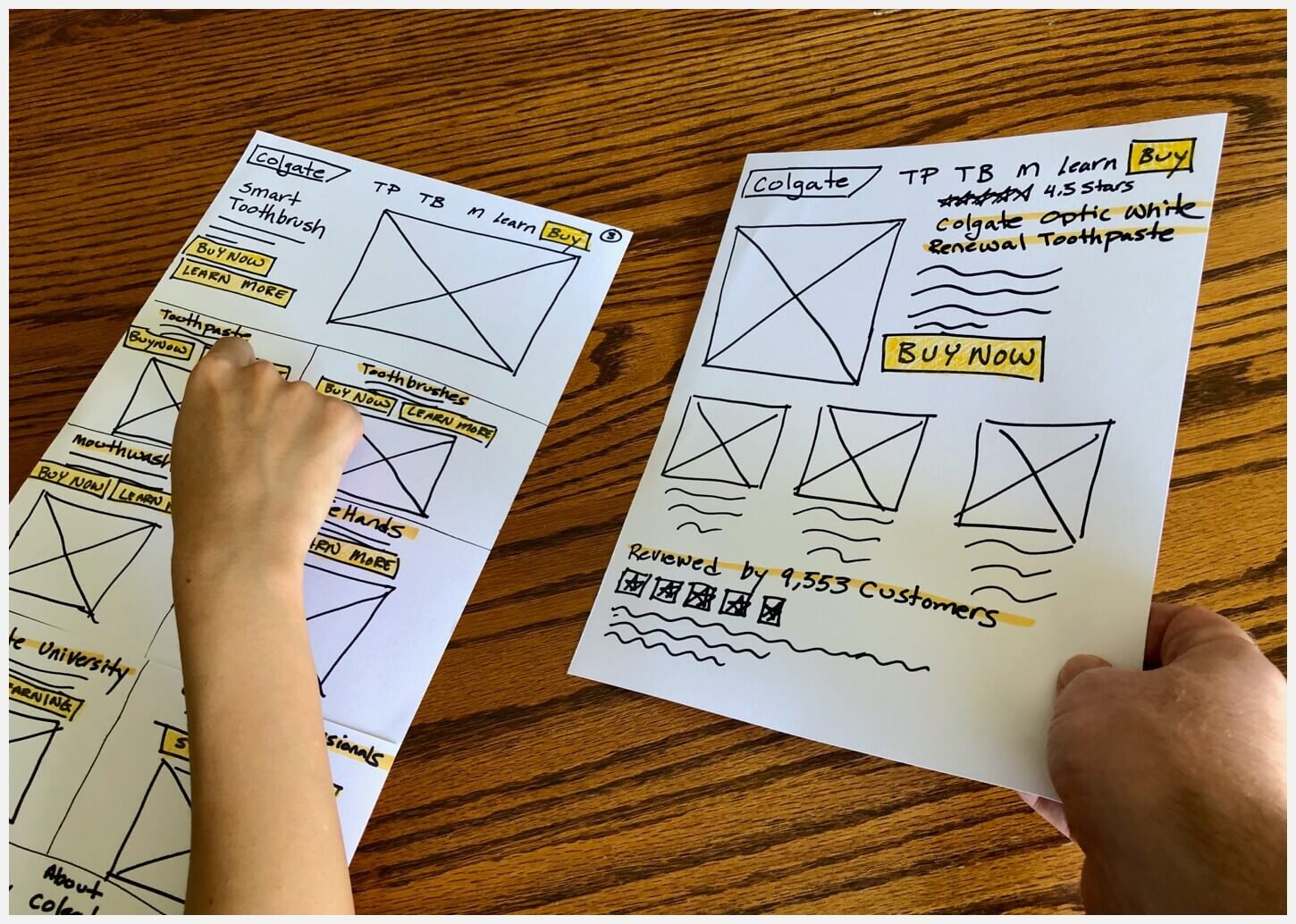 Three paper prototypes tested for the Colgate redesign