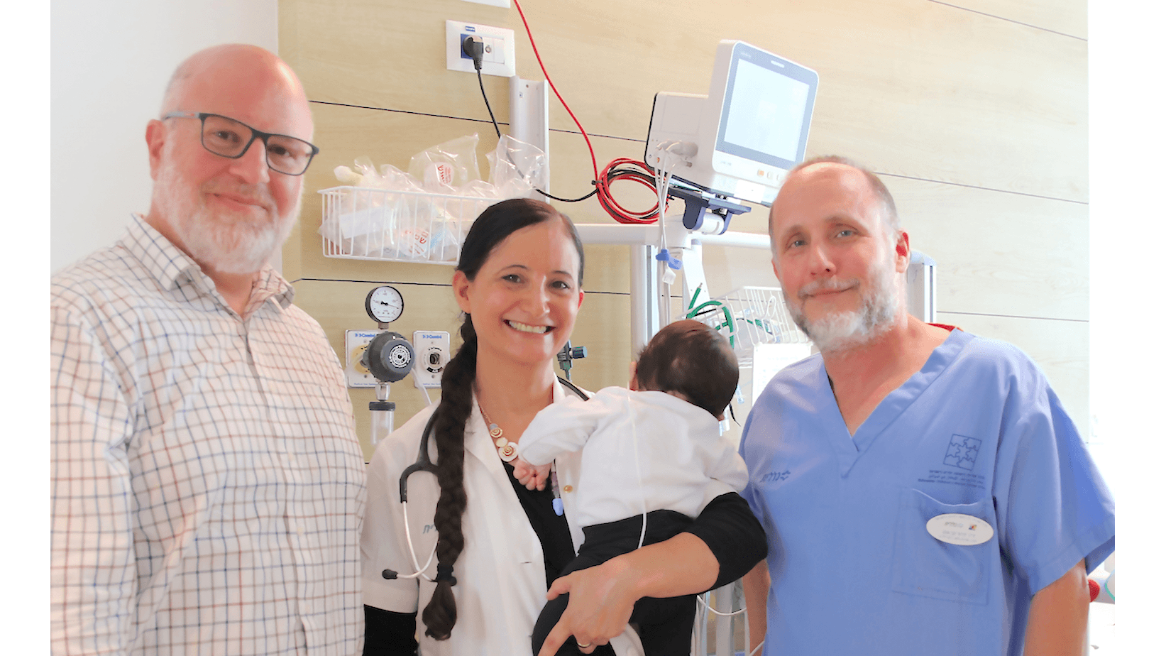 From right to left: Dr. Dror Kraus, senior physician, neurology unit and epilepsy specialist, Clalit-Schneider Children’s Medical Center; Dr. Naama Ornstein, head of the genetics unit, Clalit-Schneider Children’s Medical Center; Prof. Rami I. Aqeilan. Photo courtesy of Health Services-Schneider Children’s spokesperson’s office.