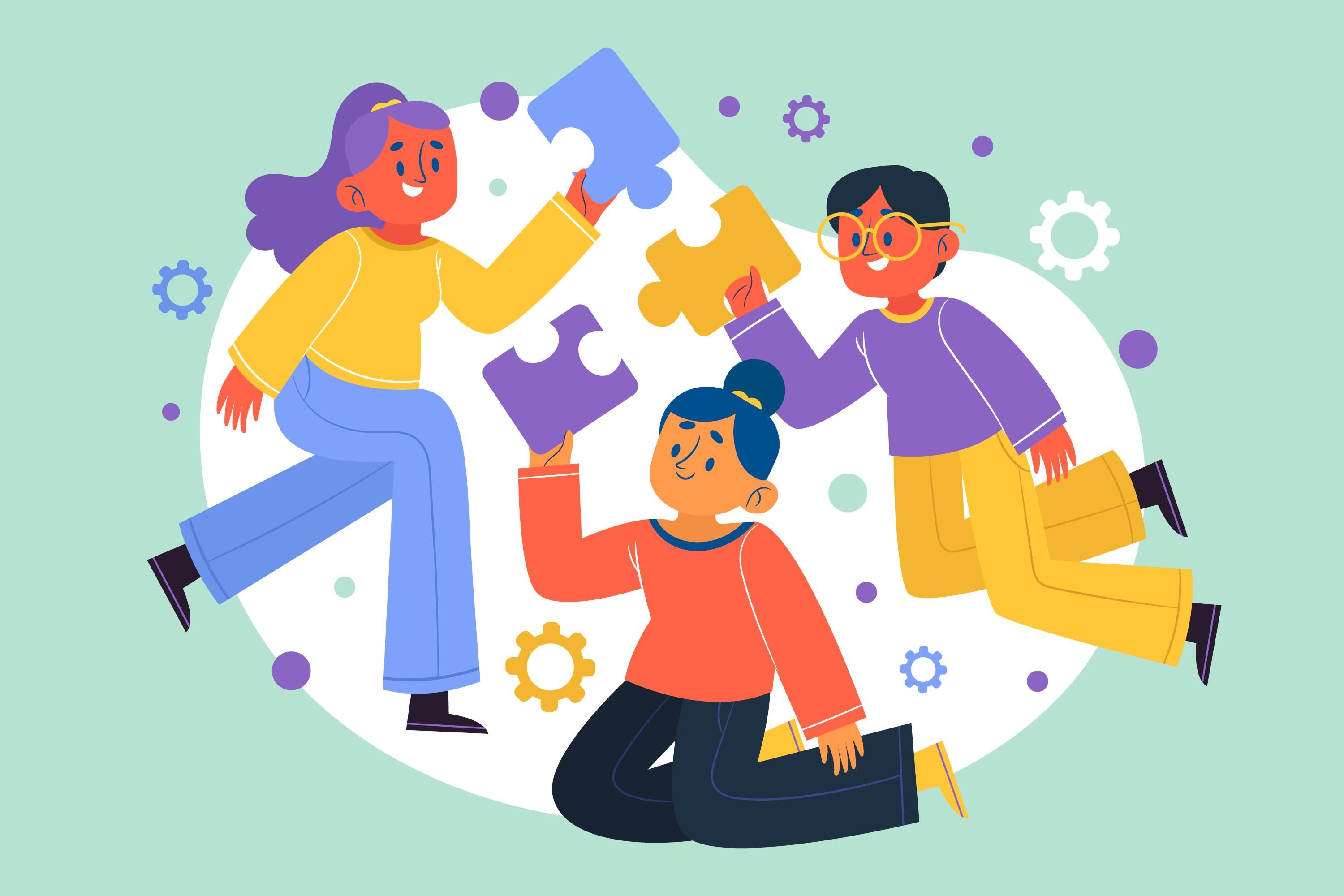 B2B demand generation trends — illustration of three marketers piecing together emerging tactics and operational shifts driving the field.