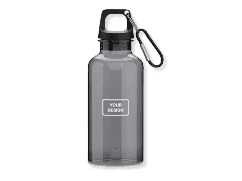 Transparent karabiner bottle 400ml for branded corporate gifts and events