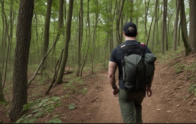 fit man rucking in the woods