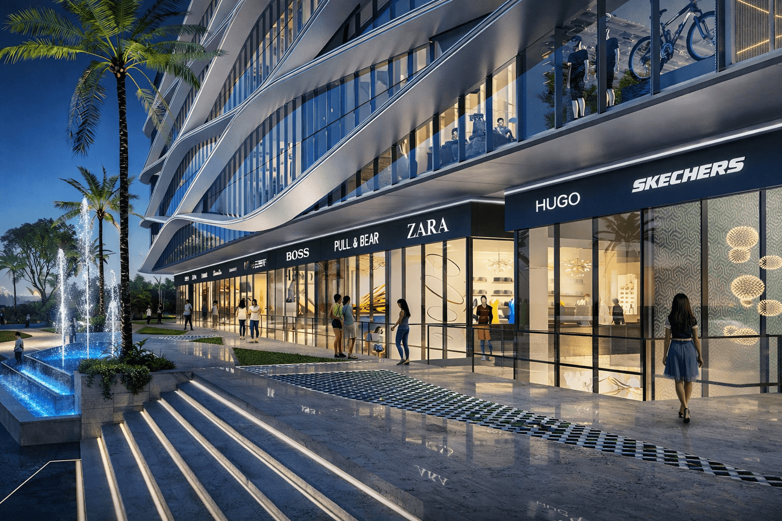 Open air high street shopping zone with branded stores in Gurugram