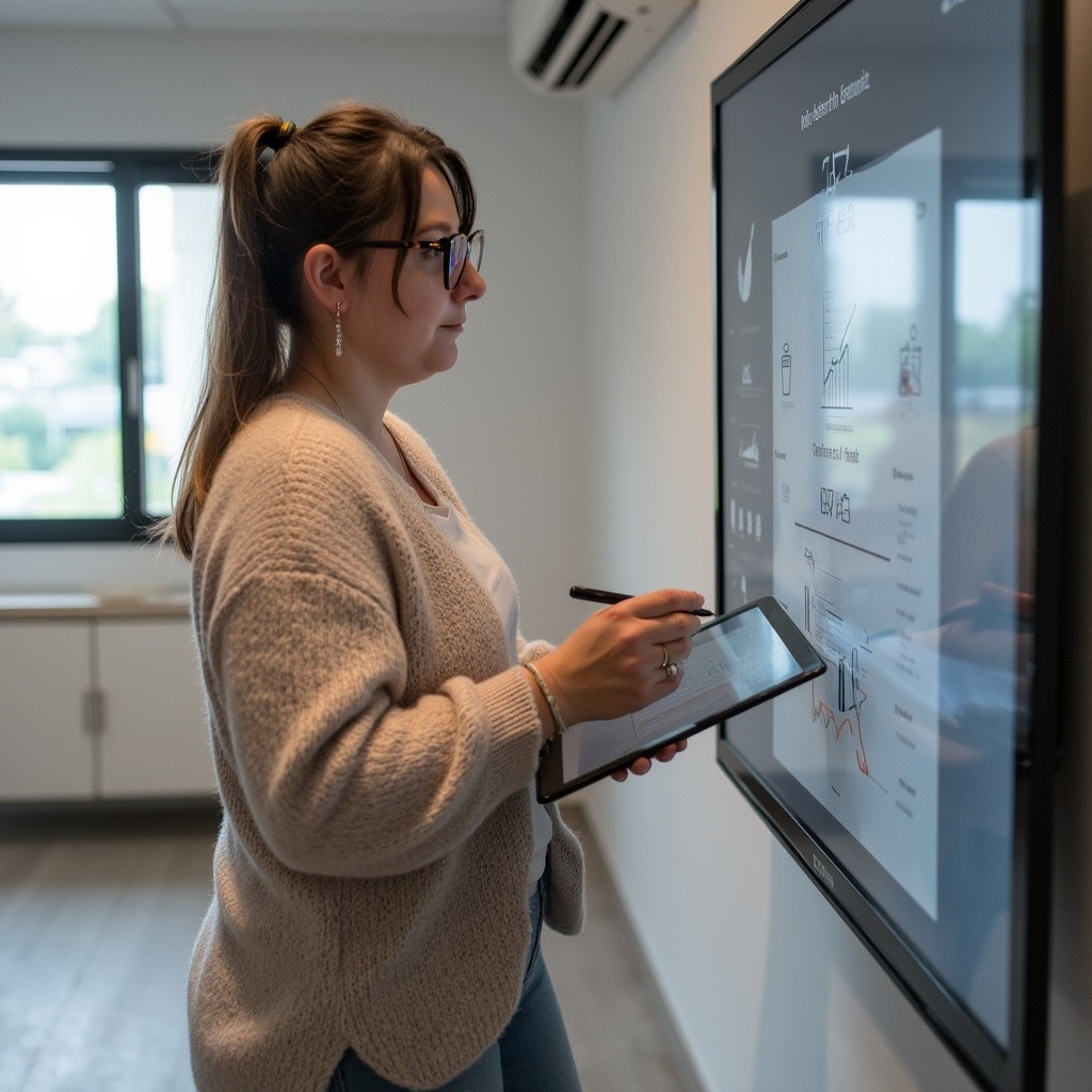 Camille Dawance en train de travailler avec des outils digitaux ERP et CRM, illustrant la structuration d’une entreprise physique grâce à des solutions adaptées