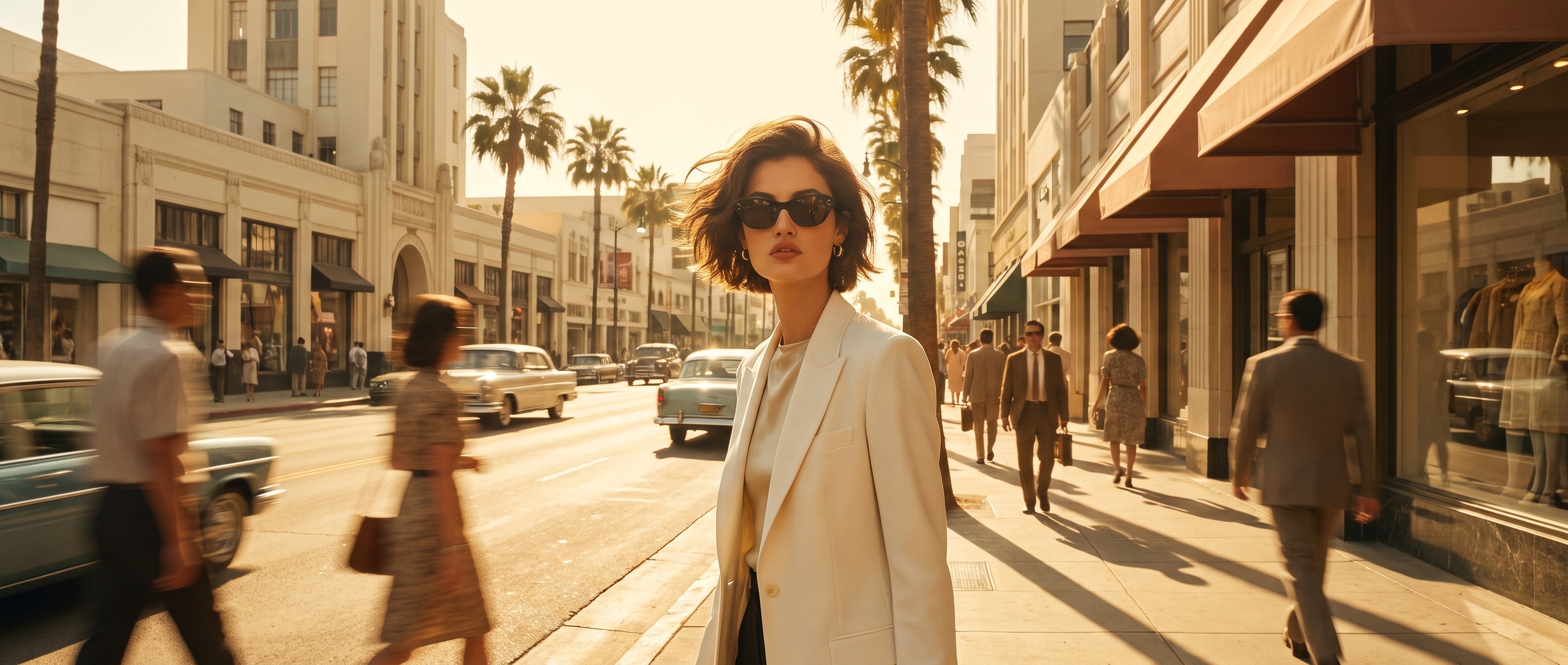 image of a woman in a white suit wearing sunglasses