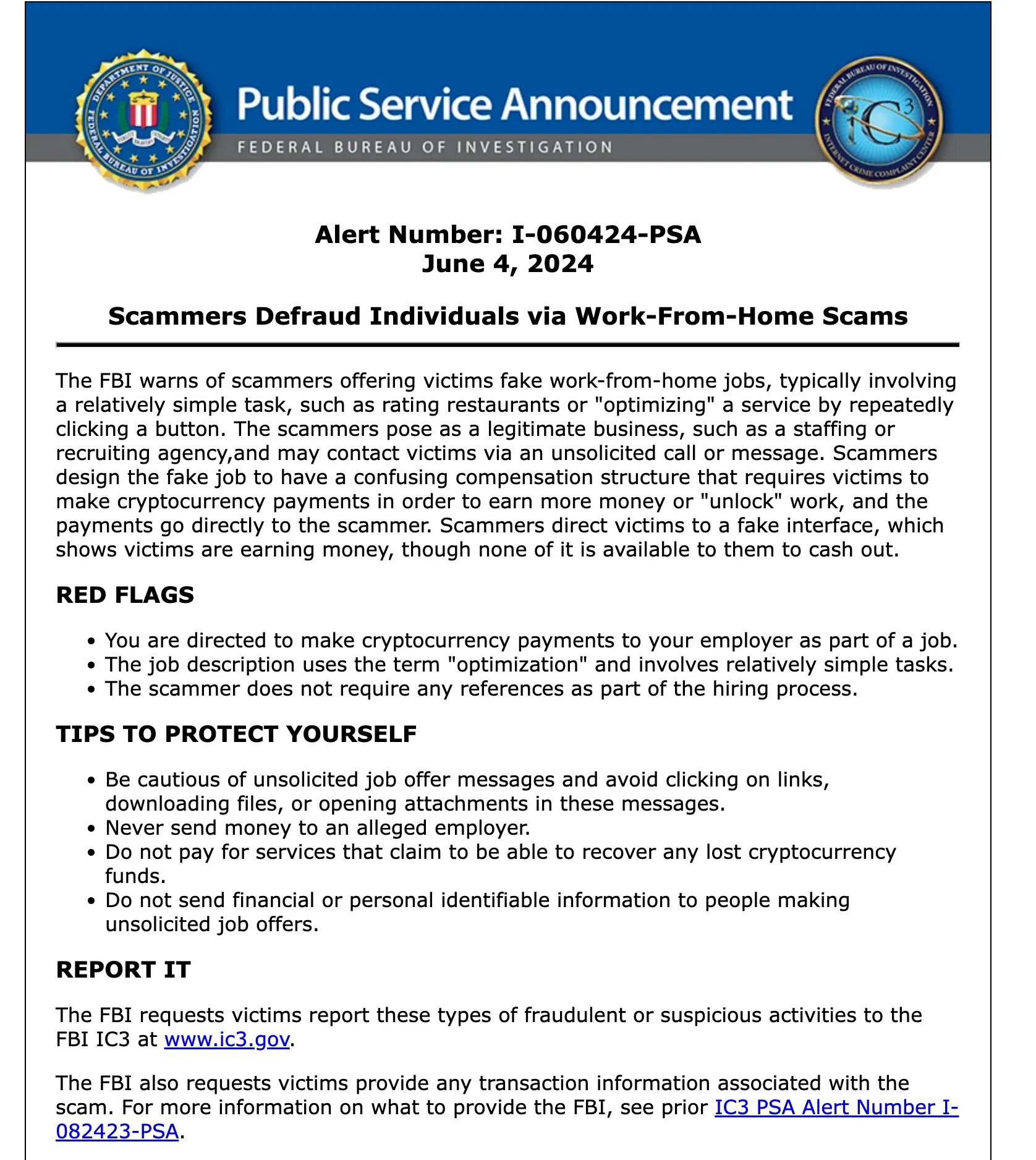 Federal Bureau of Investigation (FBI) Report