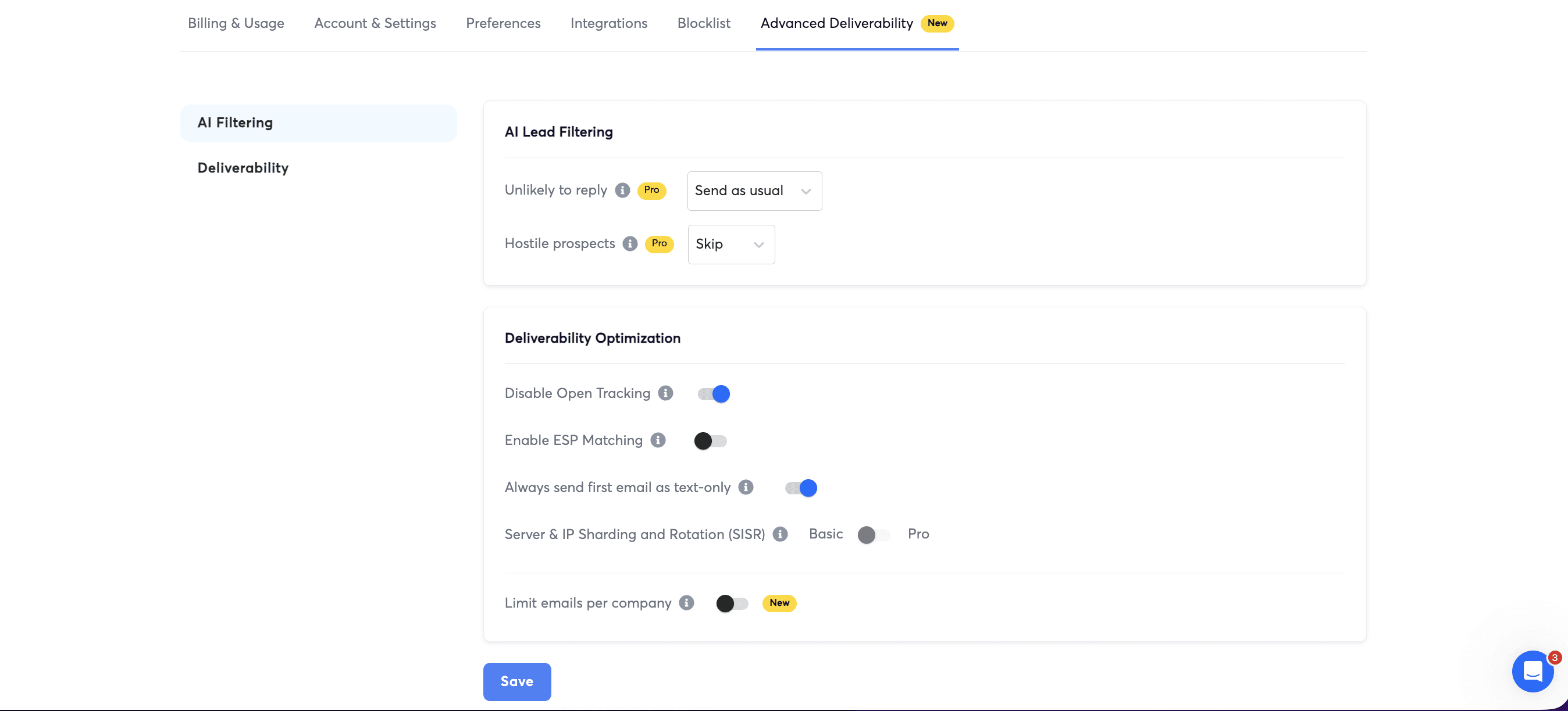 Account level warmup settings for Instantly.ai